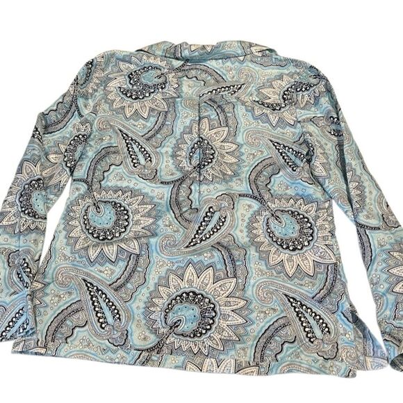 Talbots Light Blue and Black Paisley 100% Silk Pullover V Neck Blouse Size 10 - Picture 4 of 9